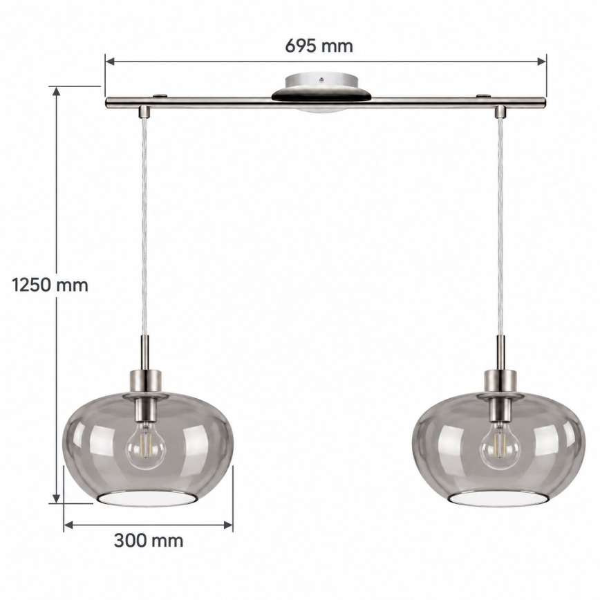 BRILAGI - LED κρεμαστό φωτιστικό με καλώδιο RETRO GLASS 2xE27/60W/230V ματ χρώμιο/καπνιστό γκρι