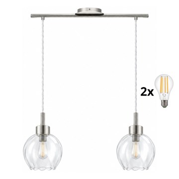BRILAGI - LED Κρεμαστό φωτιστικό με καλώδιο RETRO GLASS 2xE27/60W/230V ματ χρώμιο/διάφανο