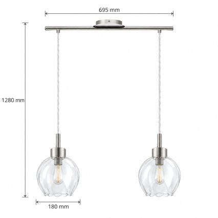 BRILAGI - LED Κρεμαστό φωτιστικό με καλώδιο RETRO GLASS 2xE27/60W/230V ματ χρώμιο/διάφανο