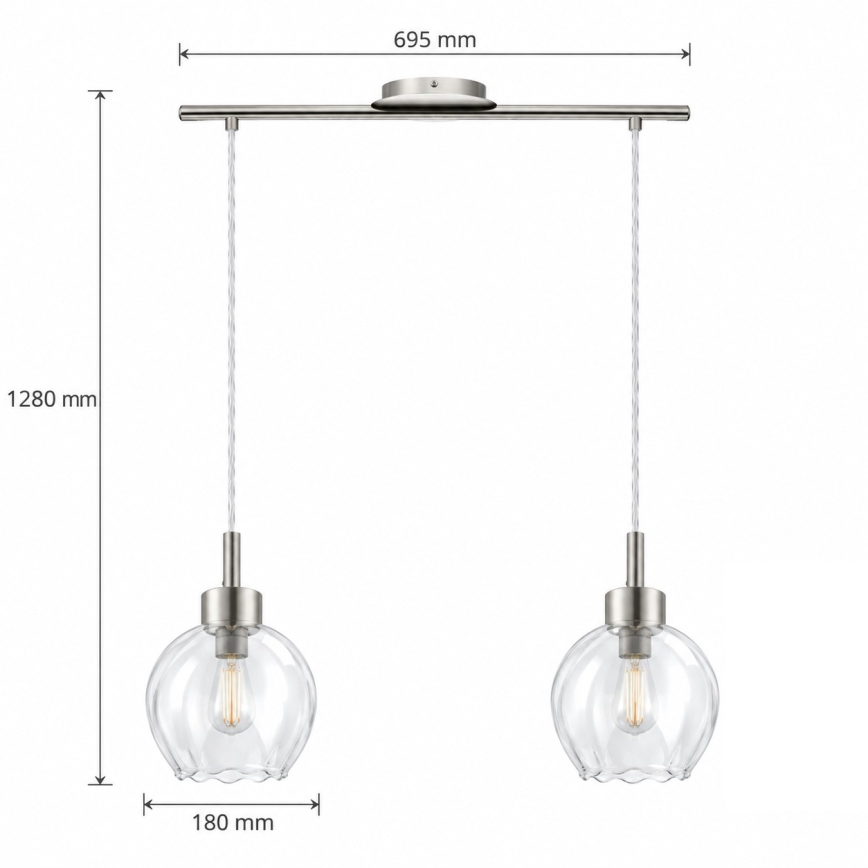 BRILAGI - LED Κρεμαστό φωτιστικό με καλώδιο RETRO GLASS 2xE27/60W/230V ματ χρώμιο/διάφανο