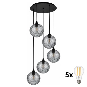 BRILAGI - LED Κρεμαστό φωτιστικό με καλώδιο RETRO GLASS 5xE27/60W/230V μαύρο/καπνιστό γκρι
