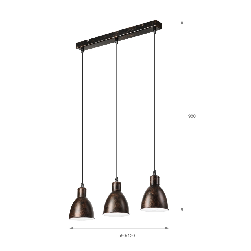Brilagi - LED κρεμαστό φωτιστικό με καλώδιο RIDDY 3xE27/60W/230V χάλκινο/πατίνα