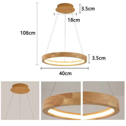 Brilagi - LED κρεμαστό φωτιστικό με καλώδιο UMEA WOOD LED/30W/230V Ø 40 cm ξύλο