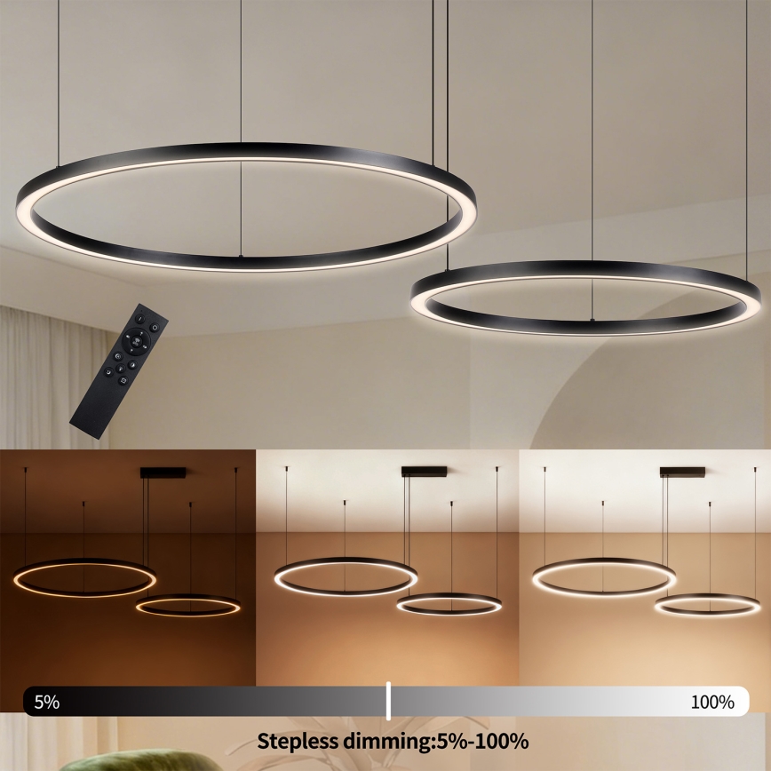 Brilagi - Ρυθμιζόμενος LED πολυέλαιος σε καλώδιο PORTOFINO LED/98W/230V 3000-6000K μαύρος + τηλεχειριστήριο