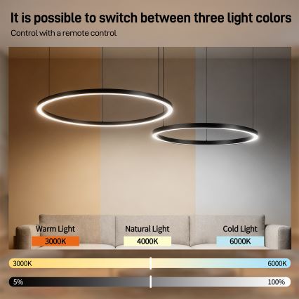 Brilagi - Ρυθμιζόμενος LED πολυέλαιος σε καλώδιο PORTOFINO LED/98W/230V 3000-6000K μαύρος + τηλεχειριστήριο