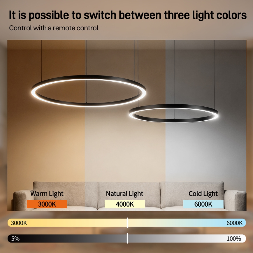 Brilagi - Ρυθμιζόμενος LED πολυέλαιος σε καλώδιο PORTOFINO LED/98W/230V 3000-6000K μαύρος + τηλεχειριστήριο
