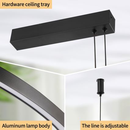Brilagi - Ρυθμιζόμενος LED πολυέλαιος σε καλώδιο PORTOFINO LED/98W/230V 3000-6000K μαύρος + τηλεχειριστήριο