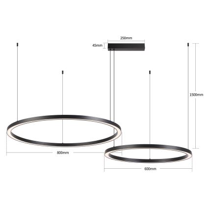 Brilagi - Ρυθμιζόμενος LED πολυέλαιος σε καλώδιο PORTOFINO LED/98W/230V 3000-6000K μαύρος + τηλεχειριστήριο
