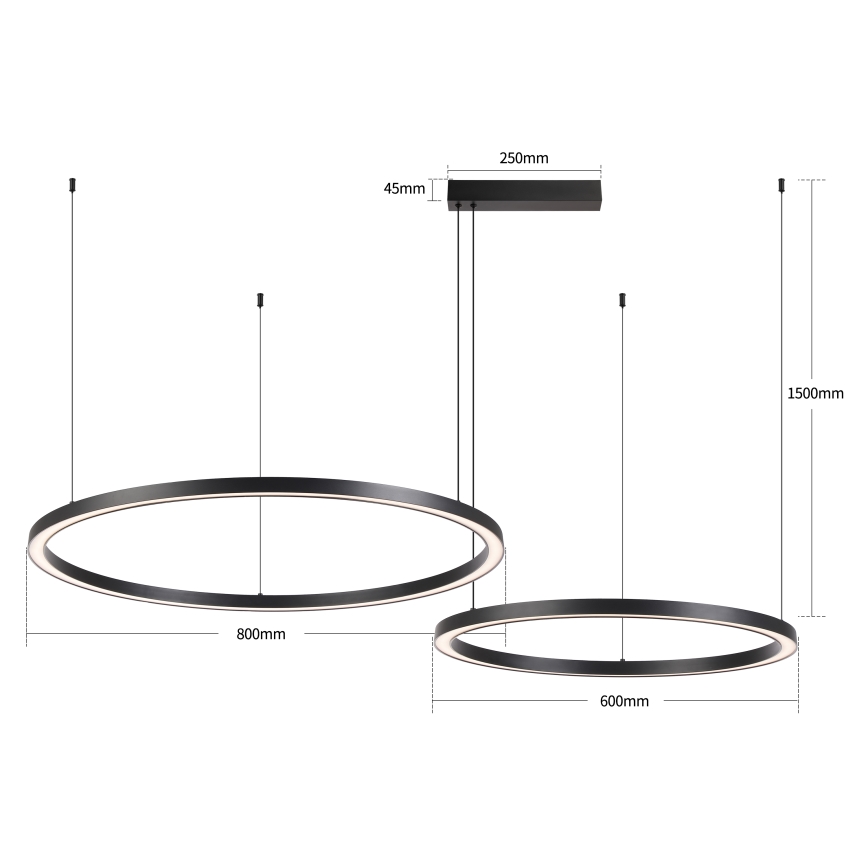 Brilagi - Ρυθμιζόμενος LED πολυέλαιος σε καλώδιο PORTOFINO LED/98W/230V 3000-6000K μαύρος + τηλεχειριστήριο