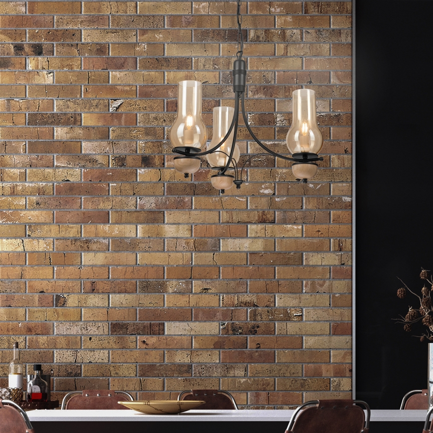 Brilagi - LED Κρεμαστό φωτιστικό οροφής COTTAGE 3xE14/40W/230V οξιά/καφέ