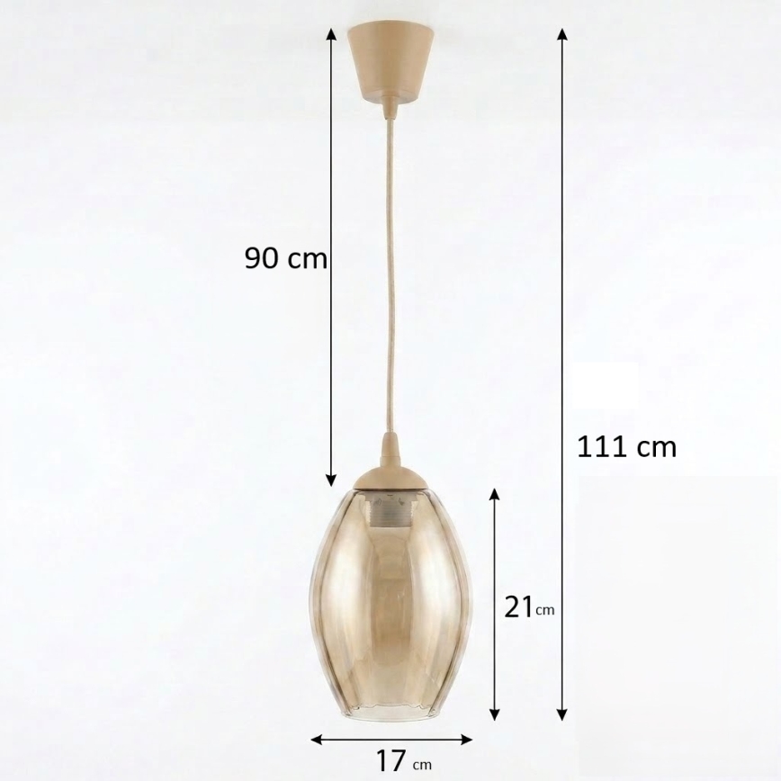 Brilagi - Κρεμαστό φωτιστικό LED σε καλώδιο RETRO GLASS 1xE27/60W/230V Ø 17 cm μπεζ/καπνιστό μπεζ