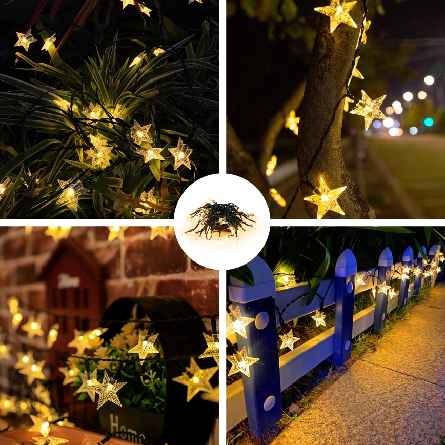 Brilagi - LED ηλιακή διακοσμητική αλυσίδα STARS 50xLED/8 λειτουργίες 7μ IP65 ζεστό λευκό 600 mAh