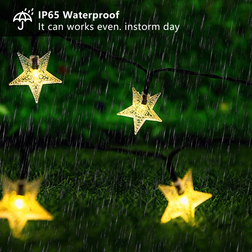 Brilagi - LED ηλιακή διακοσμητική αλυσίδα STARS 50xLED/8 λειτουργίες 7μ IP65 ζεστό λευκό 600 mAh