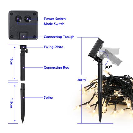 Brilagi - LED ηλιακή διακοσμητική αλυσίδα STARS 50xLED/8 λειτουργίες 7μ IP65 ζεστό λευκό 600 mAh
