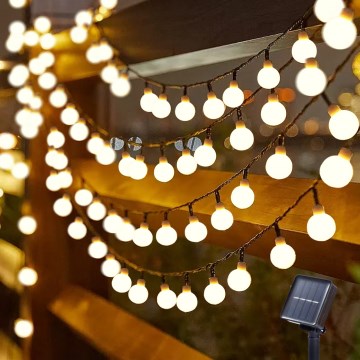 Brilagi - LED ηλιακή διακοσμητική γιρλάντα BUBBLE 200 LED/8 λειτουργίες 20m IP65 θερμό λευκό 800 mAh