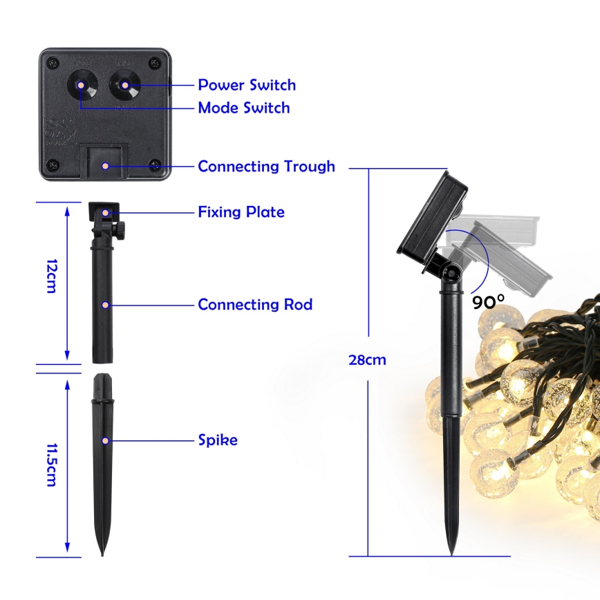 Brilagi - Ηλιακή διακοσμητική γιρλάντα LED BUBBLE 300xLED/8 λειτουργίες, 30 m, IP65, θερμό λευκό, 500 mAh