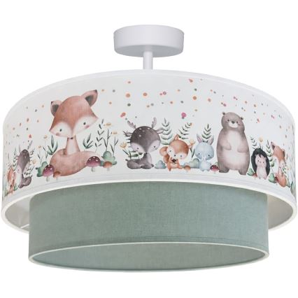 Brilagi - LED Παιδική πλαφονιέρα BOBO 1xE27/10W/230V διάμ. 40 cm λευκό/πράσινο/ζωάκια