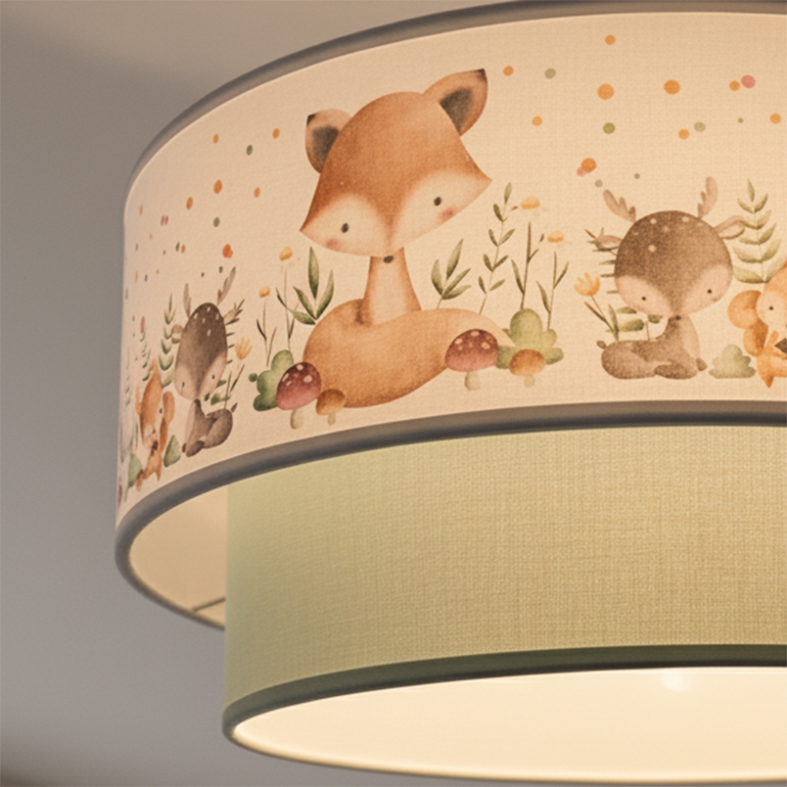 Brilagi - LED Παιδική πλαφονιέρα BOBO 1xE27/10W/230V διάμ. 40 cm λευκό/πράσινο/ζωάκια