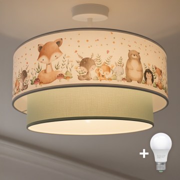 Brilagi - LED παιδική πλαφονιέρα BOBO 1xE27/60W/230V Ø 40 cm λευκό/πράσινο/με σχέδιο ζωάκια