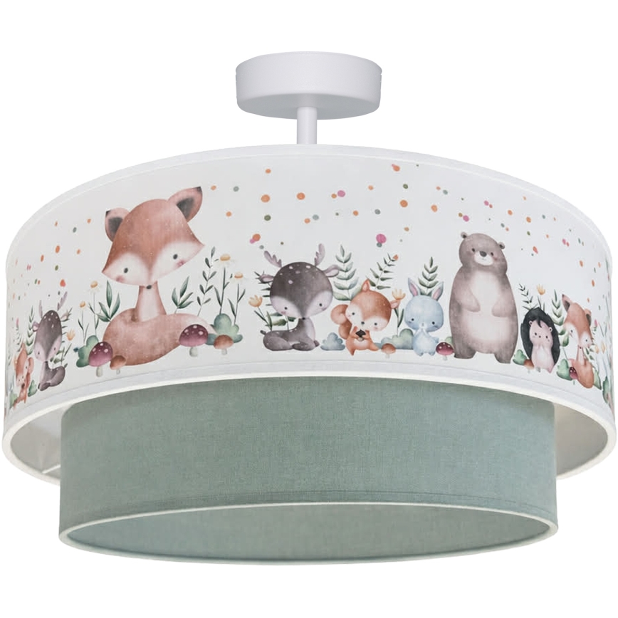 Brilagi - LED παιδική πλαφονιέρα BOBO 1xE27/60W/230V Ø 40 cm λευκό/πράσινο/με σχέδιο ζωάκια