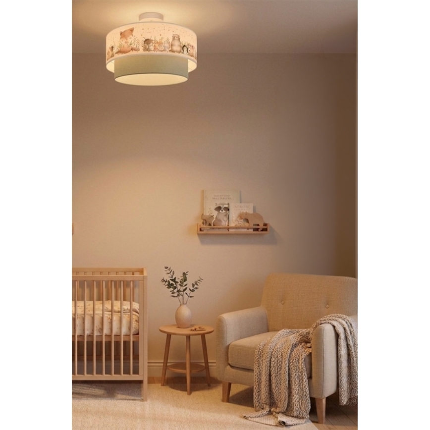 Brilagi - LED παιδική πλαφονιέρα BOBO 1xE27/60W/230V Ø 40 cm λευκό/πράσινο/με σχέδιο ζωάκια