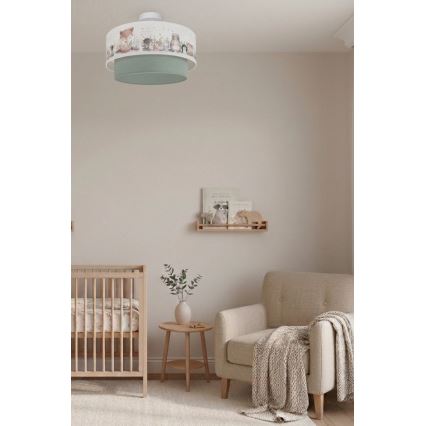 Brilagi - LED παιδική πλαφονιέρα BOBO 1xE27/60W/230V Ø 40 cm λευκό/πράσινο/με σχέδιο ζωάκια