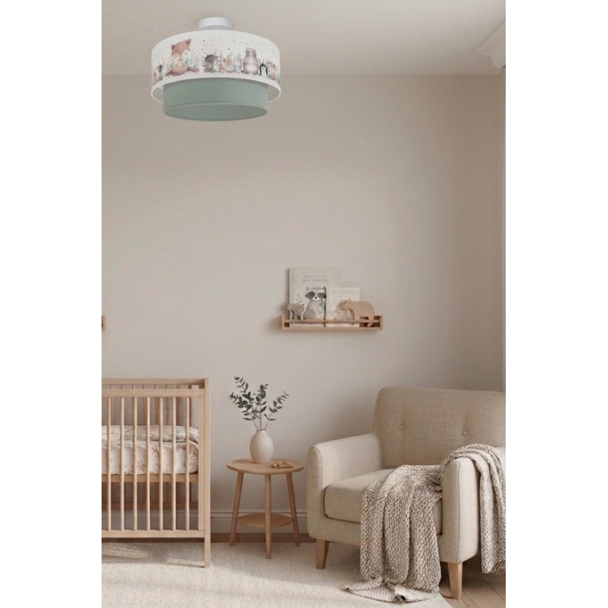Brilagi - LED παιδική πλαφονιέρα BOBO 1xE27/60W/230V Ø 40 cm λευκό/πράσινο/με σχέδιο ζωάκια