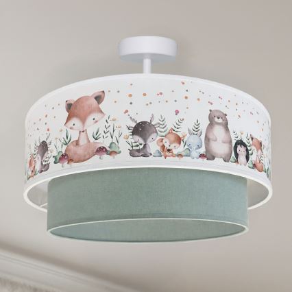 Brilagi - LED παιδική πλαφονιέρα BOBO 1xE27/60W/230V Ø 40 cm λευκό/πράσινο/με σχέδιο ζωάκια