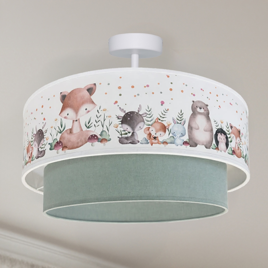 Brilagi - LED παιδική πλαφονιέρα BOBO 1xE27/60W/230V Ø 40 cm λευκό/πράσινο/με σχέδιο ζωάκια