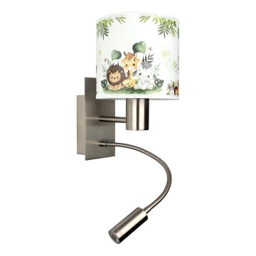 Brilagi - LED παιδική ευλύγιστη απλίκα τοίχου BOBO 1xE27/25W/230V + LED/3W ματ χρώμιο/λευκό/πράσινο/ζούγκλα