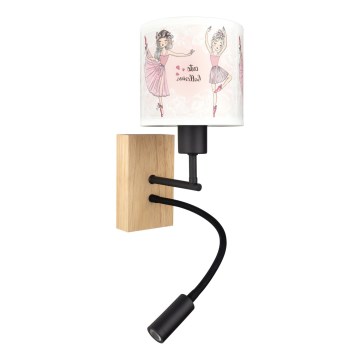 Brilagi - LED παιδική ευλύγιστη επιτοίχια απλίκα BOBO WOOD 1xE27/25W/230V + LED/3W δρυς/μαύρο/λευκό/ροζ/μπαλαρίνες