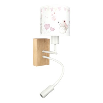 Brilagi - LED παιδική ευλύγιστη επιτοίχια λάμπα BOBO WOOD 1xE27/25W/230V + LED/3W δρυς/λευκό/κρεμ/κουνελάκια