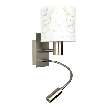 Brilagi - LED παιδική εύκαμπτη επιτοίχια λάμπα BOBO 1xE27/25W/230V + LED/3W ματ χρώμιο/λευκό/κουνελάκια