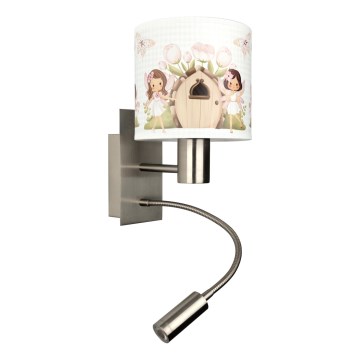 Brilagi - LED Παιδική ευέλικτη απλίκα τοίχου BOBO 1xE27/25W/230V + LED/3W ματ χρώμιο/λευκό/ροζ/νεράιδες