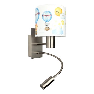 Brilagi - LED παιδική ευέλικτη απλίκα τοίχου BOBO 1xE27/25W/230V + LED/3W ματ χρώμιο/λευκό/ζωάκια