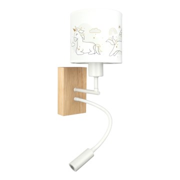 Brilagi - LED παιδική ευέλικτη επιτοίχια απλίκα BOBO WOOD 1xE27/25W/230V + LED/3W δρυς/λευκό/μονόκεροι