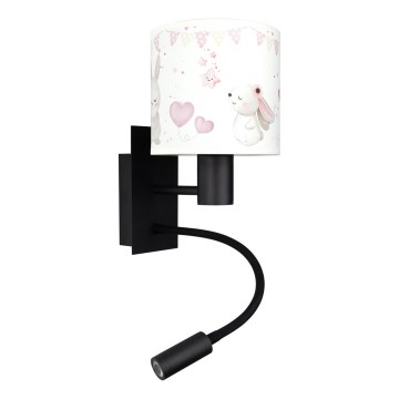 Brilagi - LED Παιδική ευέλικτη επιτοίχια λάμπα BOBO 1xE27/25W/230V + LED/3W μαύρο/κρεμ/κουνελάκια