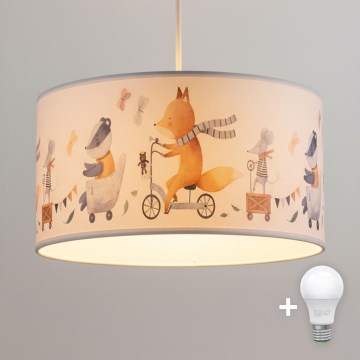 Brilagi - LED παιδικό κρεμαστό φωτιστικό με καλώδιο BOBO 1xE27/60W/230V Ø 35 cm λευκό/ζωάκια