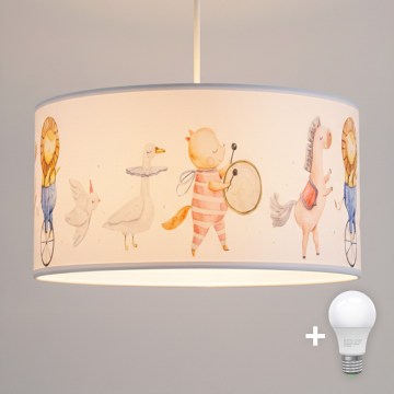 Brilagi - LED Παιδικό κρεμαστό φωτιστικό με καλώδιο BOBO 1xE27/60W/230V διάμ. 35 cm λευκό/ζωάκια