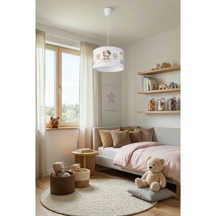 Brilagi - LED Παιδικό κρεμαστό φωτιστικό με καλώδιο BOBO 1xE27/60W/230V διάμ. 35 εκ. λευκό/αρκουδάκια