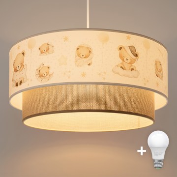 Brilagi- LED παιδικό κρεμαστό φωτιστικό με καλώδιο BOBO 1xE27/60W/230V διάμ. 40 cm λευκό/μπεζ/με σχέδιο αρκουδάκι