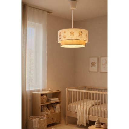 Brilagi - LED Παιδικό κρεμαστό φωτιστικό με καλώδιο BOBO 1xE27/60W/230V Ø 40 cm λευκό/μπεζ/αρκουδάκια