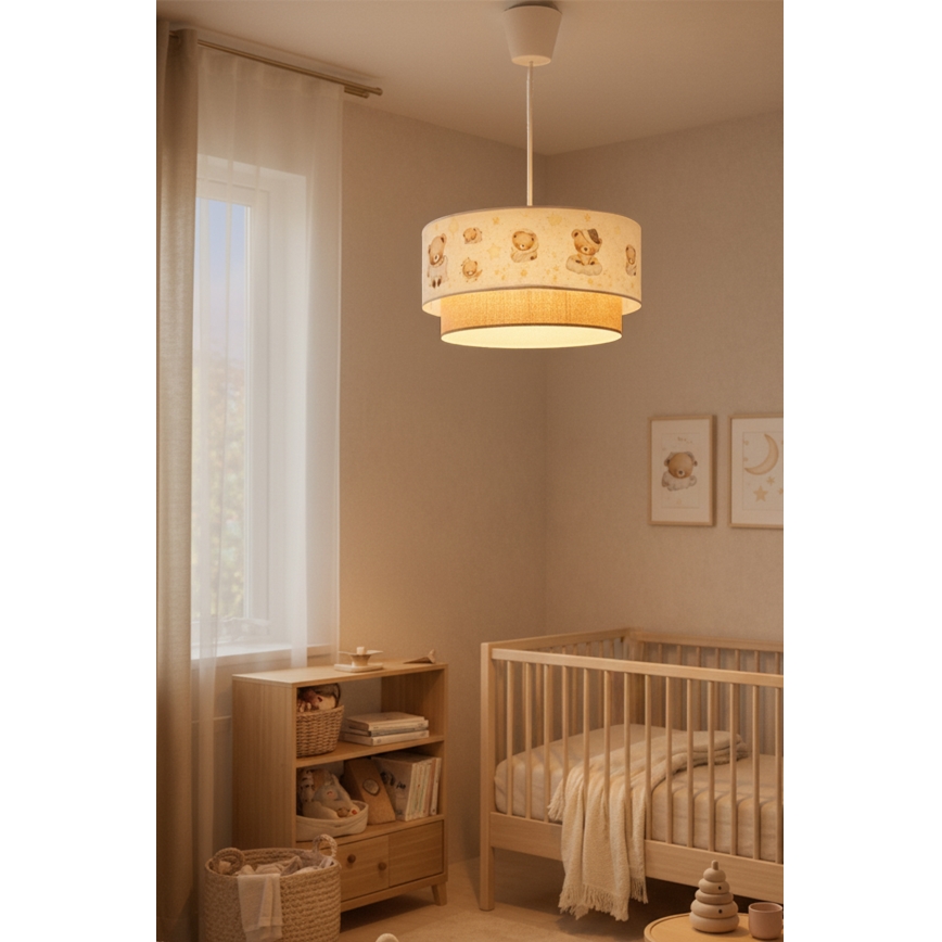 Brilagi - LED Παιδικό κρεμαστό φωτιστικό με καλώδιο BOBO 1xE27/60W/230V Ø 40 cm λευκό/μπεζ/αρκουδάκια