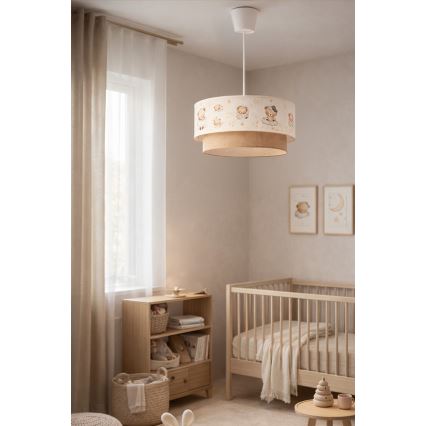 Brilagi - LED Παιδικό κρεμαστό φωτιστικό με καλώδιο BOBO 1xE27/60W/230V Ø 40 cm λευκό/μπεζ/αρκουδάκια