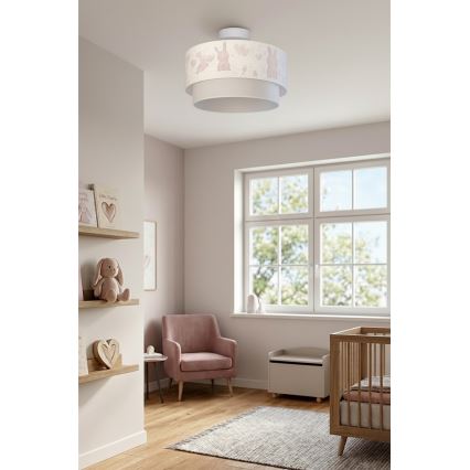 Brilagi - LED παιδική πλαφονιέρα BOBO 1xE27/10W/230V Ø 40 εκ. κρεμ/γκρι/με κουνελάκια