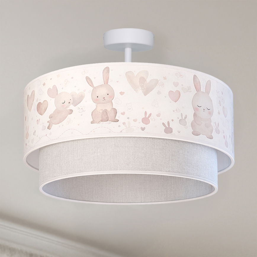 Brilagi - LED παιδική πλαφονιέρα BOBO 1xE27/10W/230V Ø 40 εκ. κρεμ/γκρι/με κουνελάκια