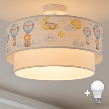 Brilagi-LED Παιδικό επιφανειακό φωτιστικό οροφής BOBO 1xE27/60W/230V Ø 40 cm λευκό/μπεζ./ζωά.