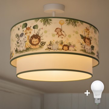 Brilagi-LED Παιδικό επιφανειακό φωτιστικό οροφής BOBO 1xE27/60W/230V διάμ. 40 εκ. κρεμ./πράσινο/ζούγκλα.