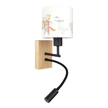 Brilagi - LED παιδικό ευλύγιστο επιτοίχιο φωτιστικό BOBO WOOD 1xE27/25W/230V + LED/3W δρυς/μαύρο/λευκό/ζωάκια