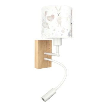 Brilagi - LED Παιδικό εύκαμπτο επιτοίχιο φωτιστικό BOBO WOOD 1xE27/25W/230V + LED/3W δρυς/λευκό/κουνελάκια